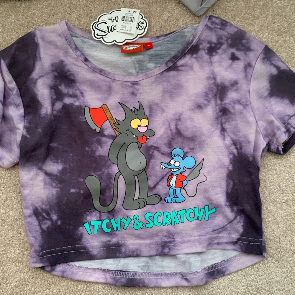 Shirt from the simpsons, purple and white tye dye